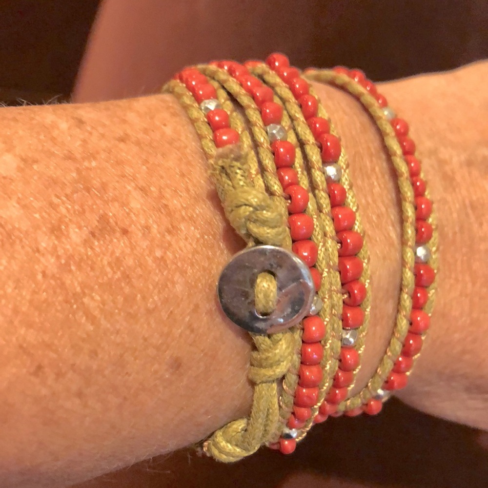 Graziano wrap bracelet 28-30” - orange / silver